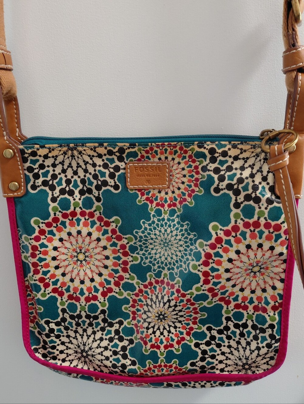Fossil Teal Floral Crossbody Shoulder Bag Purse - Picture 2 of 11